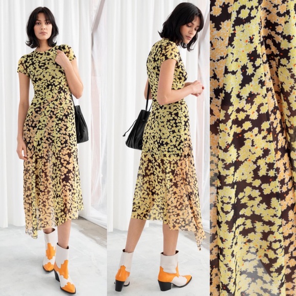 & Other Stories Dresses & Skirts - & Other Stories Stretch Mesh Floral Midi Dress - 2